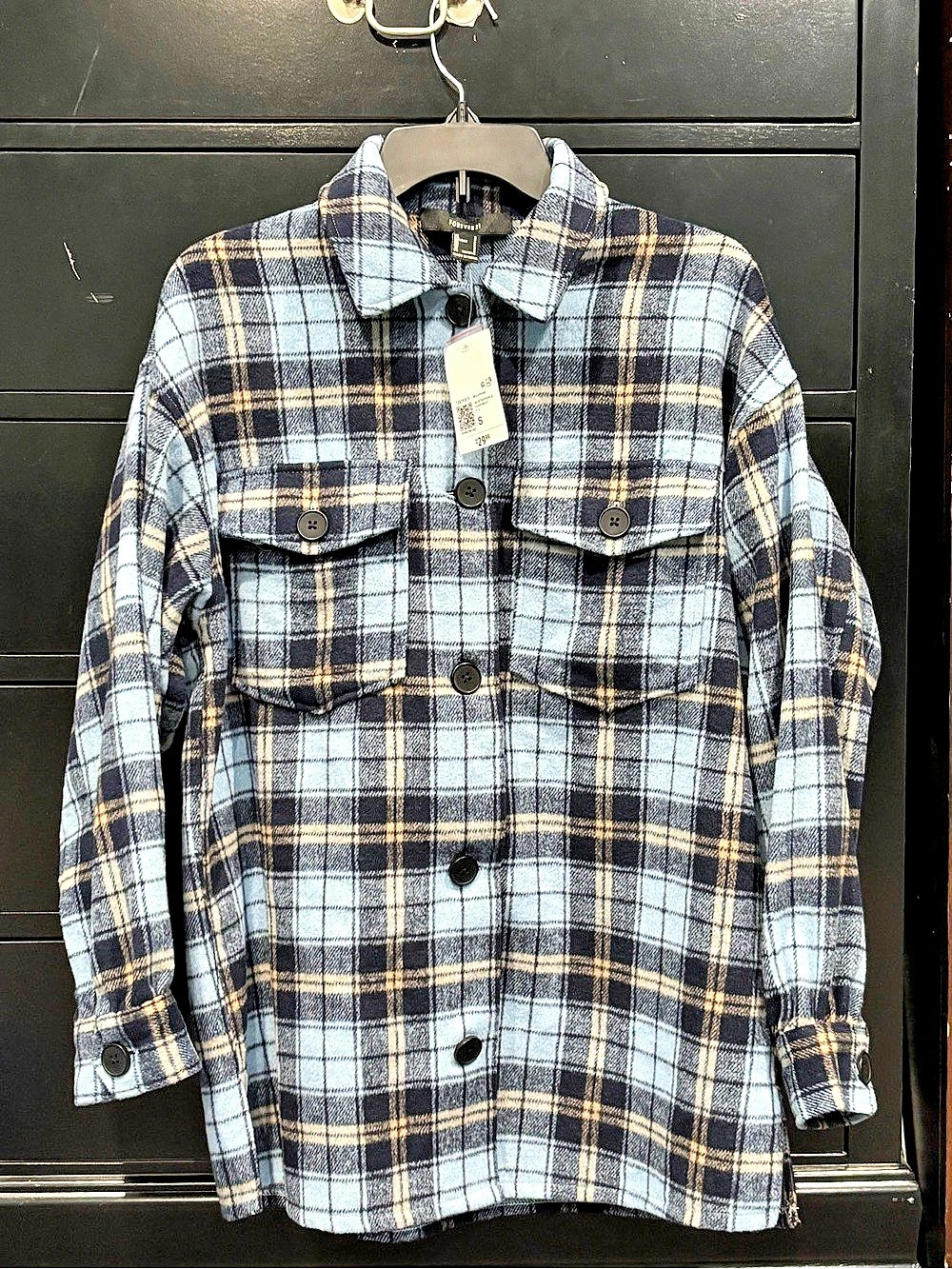 Forever 21 Plaid Shirt Jacket in Blue & Black Size Small NWT